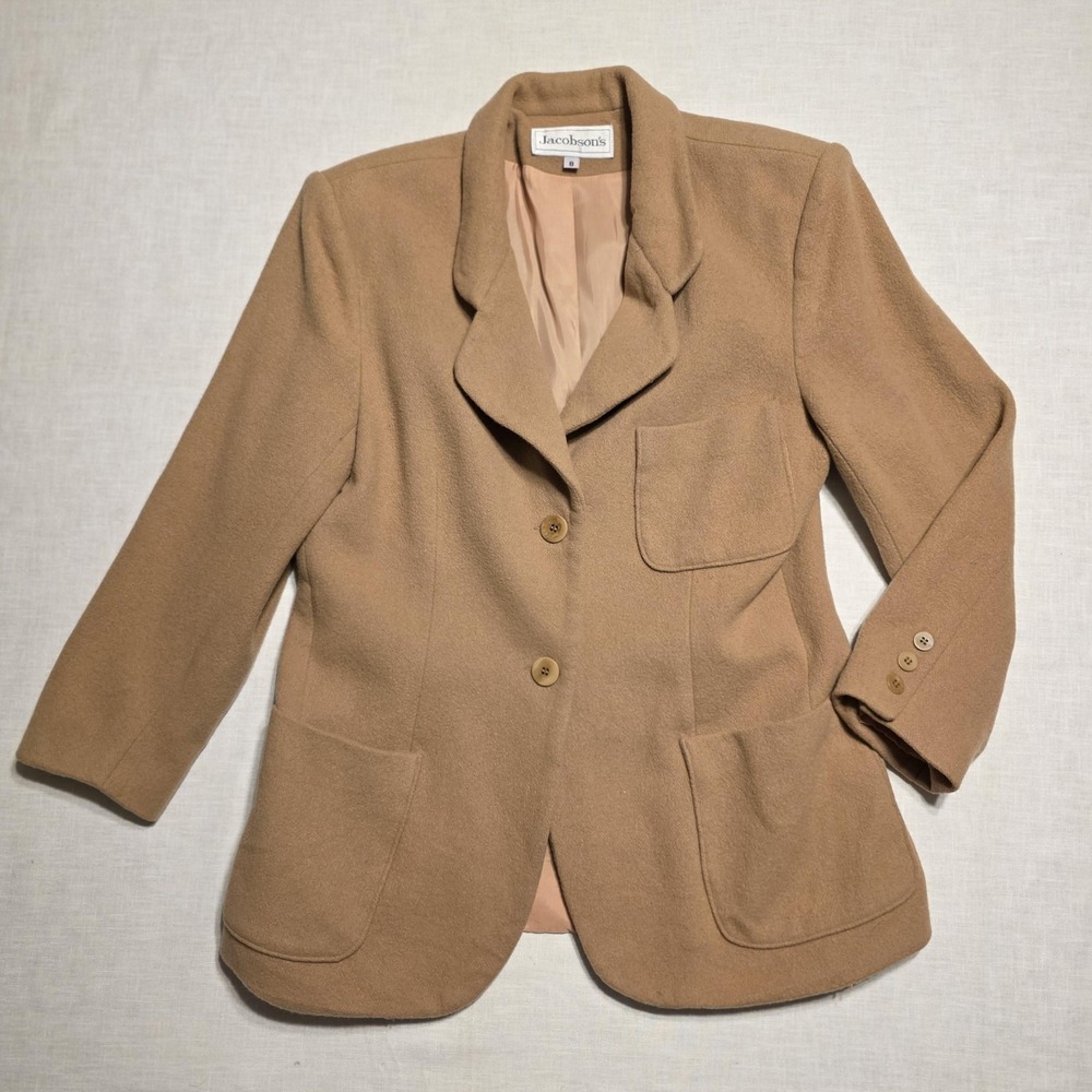 Vintage Wool Cashmere Jacobson's Blazer Womens 8 Petite Camel Tan Quiet Luxury